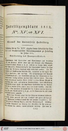 Intelligenzblatt Nro. XV und XVI