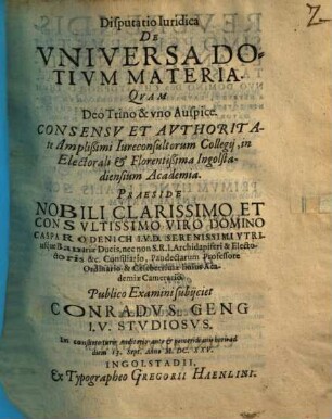 Disputatio Iuridica De Universa Dotium Materia