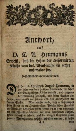 Kurze Antwort auf C. A. Heumanns Erweis (von der Lehre der reformirten Kirche)