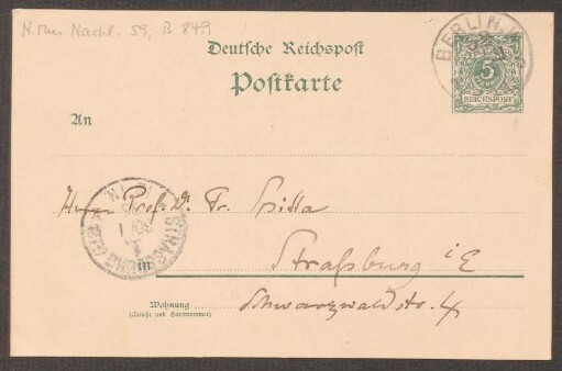 Postkarte an Friedrich Spitta : 29.01.1896