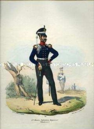 Uniformdarstellung, Hauptmann des 4. Linien-Infanterie-Regiments, Preußen 1830. Aus: Elzholz u.a.: Das Preussische Heer. Tafel 21.