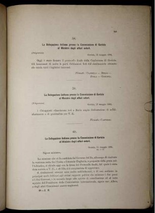 58. La Deglegazione italiana presso la Commissione di Gorizia al Ministro degli affari esteri. [bis] 91. La Presidenza della Società di mutuo soccorso fra i pescatori di Chioggia al Ministro degli affari esteri.