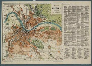 Stadtplan von Dresden im Maßstab 1:25 000 mit Straßenverzeichnis und Verzeichnis der Sehenswürdigkeiten und öffentlichen Gebäude