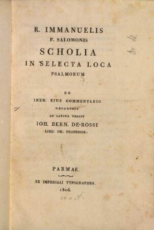 Scholia in selecta loca psalmorum