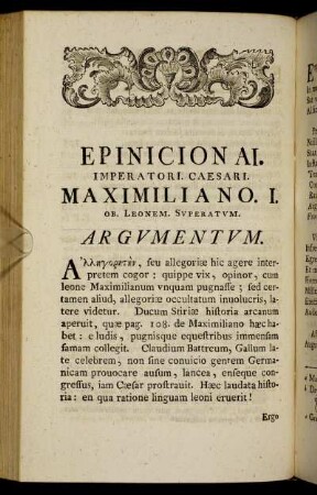 Epinicion AI. Imperatori. Caesari. Maximiliano. I. Ob. Leonem. Svperatvm.