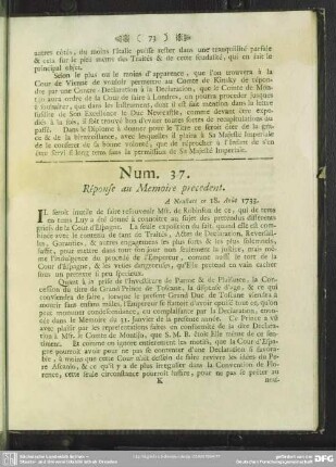 Num. 37. Réponse au Memoire precedent