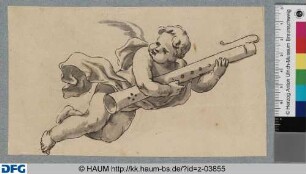 Schwebender Putto mit Schalmei