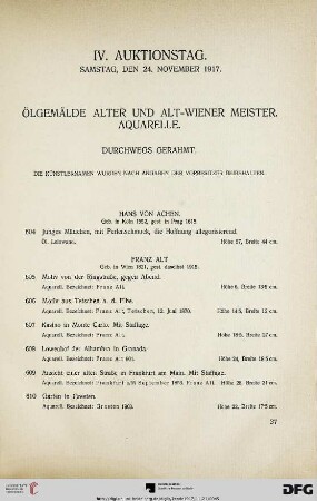 IV. Auktionstag. Samstag, den 24. November 1917 (Nr. 604-721)