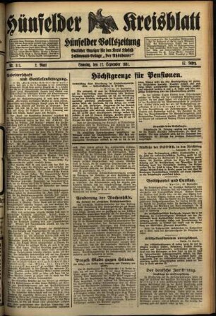 Zweite Ausgabe vom Samstag, den 12. September 1931.