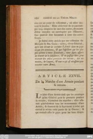Article XXVII. De la Marche d'une Armée pendant sa retraite.