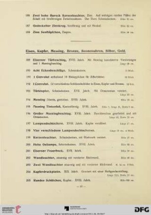Eisen, Kupfer, Messing, Bronze, Sonnenuhren, Silber, Gold (Nr. 189-279)