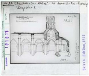 Arles: Saint-Honorat-des-Alyscamps, Längsschnitt, Skizze Wolfgang Schöne 1963
