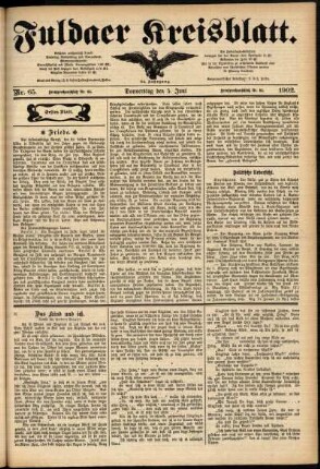 Erste Ausgabe vom Donnerstag, den 05. Juni 1902.