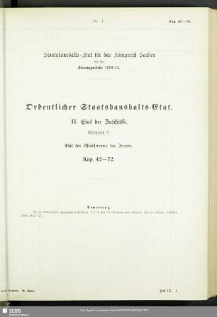 II. Etat der Zuschüsse. Abschnitt F. Etat des Ministeriums des Innern. Kap. 42-72