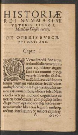 Historiae Rei Nummariae Veteris Liber I.