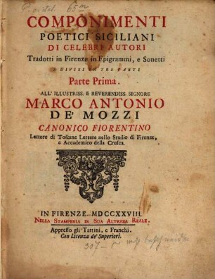 Componimenti poetici Siciliani di celebri autori