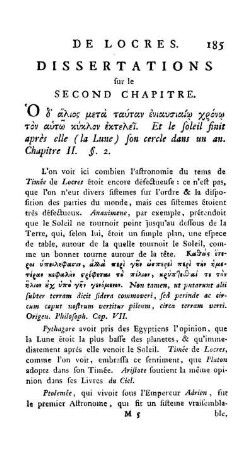 Dissertations sur le Second Chapitre