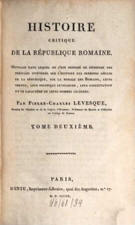 Histoire critique de la république Romaine, 2