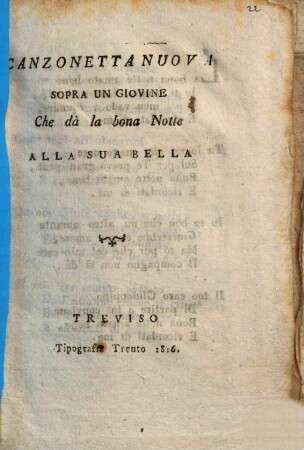 Canzonetta nuova sopra un giovine che dà la bona notte alla sua bella
