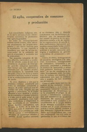 El ayllu, cooperativa de consumo y producción