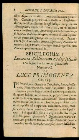 Spicilegium I. Locorum Bibliocorum ex disciplinis Mathematicis lucem accipientium