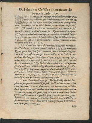 D. Iohannes Caselius in oratione bono Academico.