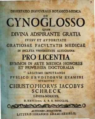 Dissertatio Inavgvralis Botanico-Medica De Cynoglosso