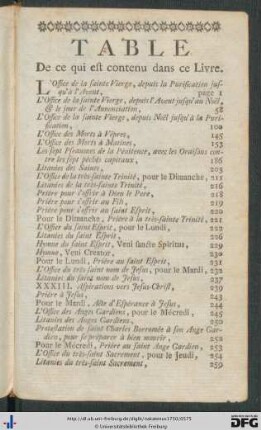 Tabe de ce qui est contenu dans ce Livre.