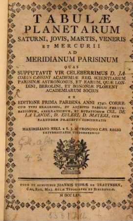Tabulae Plantarum ... ad Meridianum Parisinum ...