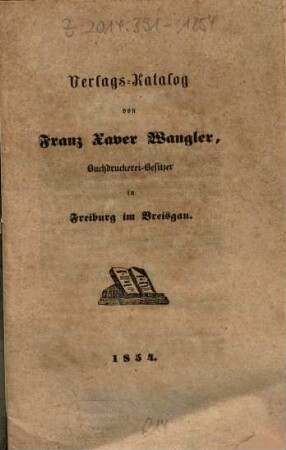 Verlags-Katalog von Franz Xaver Wangler, 1854