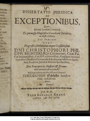 Dissertatio Iuridica De Exceptionibus