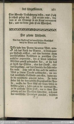 Der zehnte Abschnitt. Von dem Ausdruck des menschlichen Gemüthes durch die Minen und Geberden