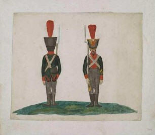 Kanonier (links) und Feldwebel (rechts) der sächsischen Fuß-Artillerie, nach 1810