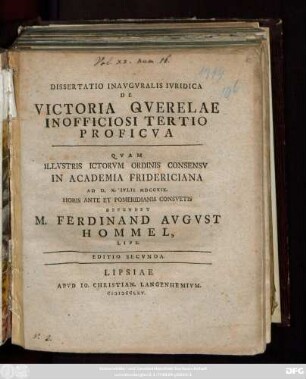 Dissertatio Inavgvralis Ivridica De Victoria Qverelae Inofficiosi Tertio Proficva