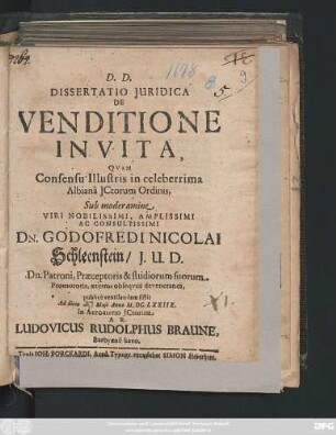 Dissertatio Iuridica De Venditione In Vita
