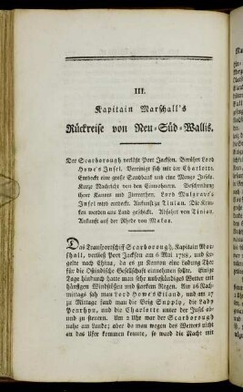III. Kapitain Marschall's Rückreise von Neu-Süd-Wallis.