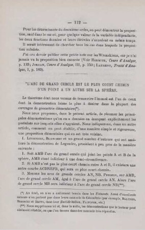 L'ARC DE GRAND CERCLE EST LE PLUS COURT CHEMIN D'UN POINT A UN AUTRE SUR LA SPHÈRE.