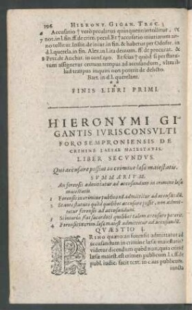 Hieronymi Gigantis ... De Crimine Laesae Maiestatis. Liber Secundus.