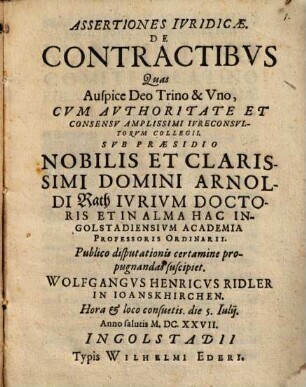 Assertiones Ivridicae. De Contractibvs