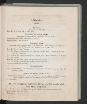 II. Die besonderen politischen Rechte der Universität sind noch nicht festgestellt.