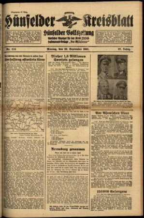 Ausgabe vom Montag, den 22. September 1941.