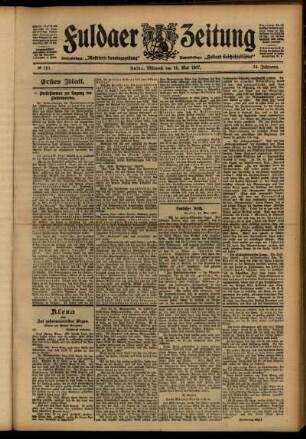 Erste Ausgabe vom Mittwoch, den 15. Mai 1907.