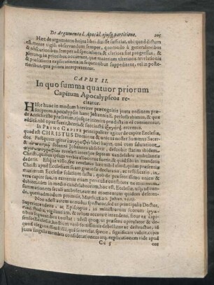Caput II. In quo summa quatuor priorum Capitum Apocalypseos recitatur