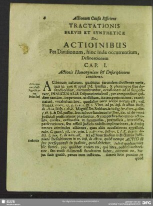 Cap. I. Actionis Homonymiam & Descriptionem continens