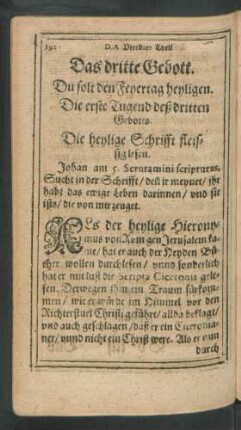 Die erste Tugend deß dritten Gebotts. Die heylige Schrifft fleissig lesen.
