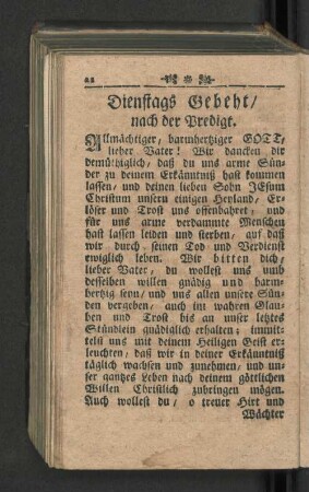 Dienstags Gebeht / nach der Predigt.