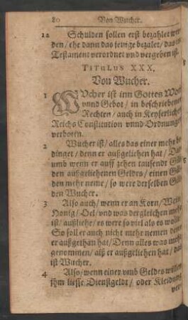 Titulus XXX. Von Wucher.