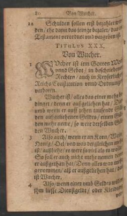 Titulus XXX. Von Wucher.