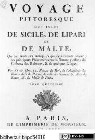 Voyage pittoresque des isles de Sicile, de Malte et de Lipari ..., 4. Band, Titelblatt