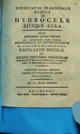 Diss. inaug. med. de hydrocele eiusque cura